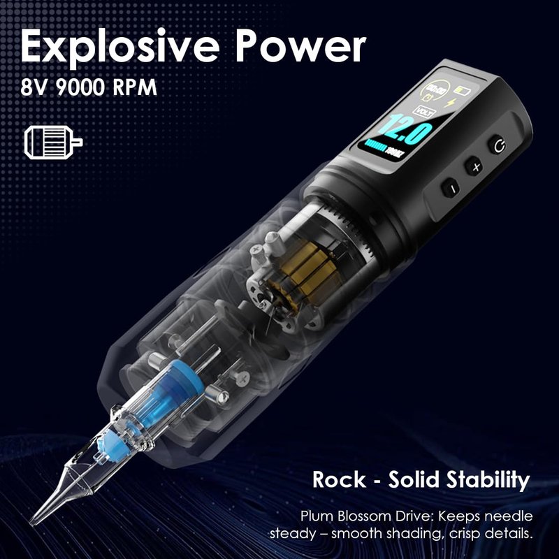 KVM Tattoo Pen Set Adjustable Tattoo Machine Pen Featuring a High-Capacity Battery and 20 Ink Cups, Including 9 Ink Colours. Suitable for Beginners and Professional Tattoo Artists (Tattoo Kits - B)
