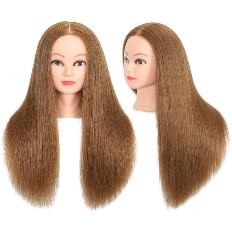 ZOMOI Mannequin Head 100% Human Hair,Hairdresser Cosmetology Mannequin Doll Head Practice Braiding Head with Free Clamp (27#Light Brown)