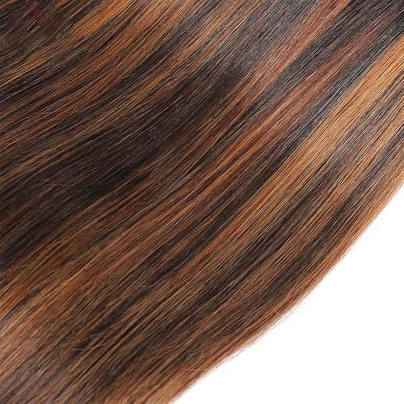 T1BP4/30 Highlight Human Hair Bundles Ombre Straight Bundles Dark Brown Mixed Light Brown 26 28 30 Inch Unprocessed Brazilian Virgin Human Hair for Black Women Hair Extension
