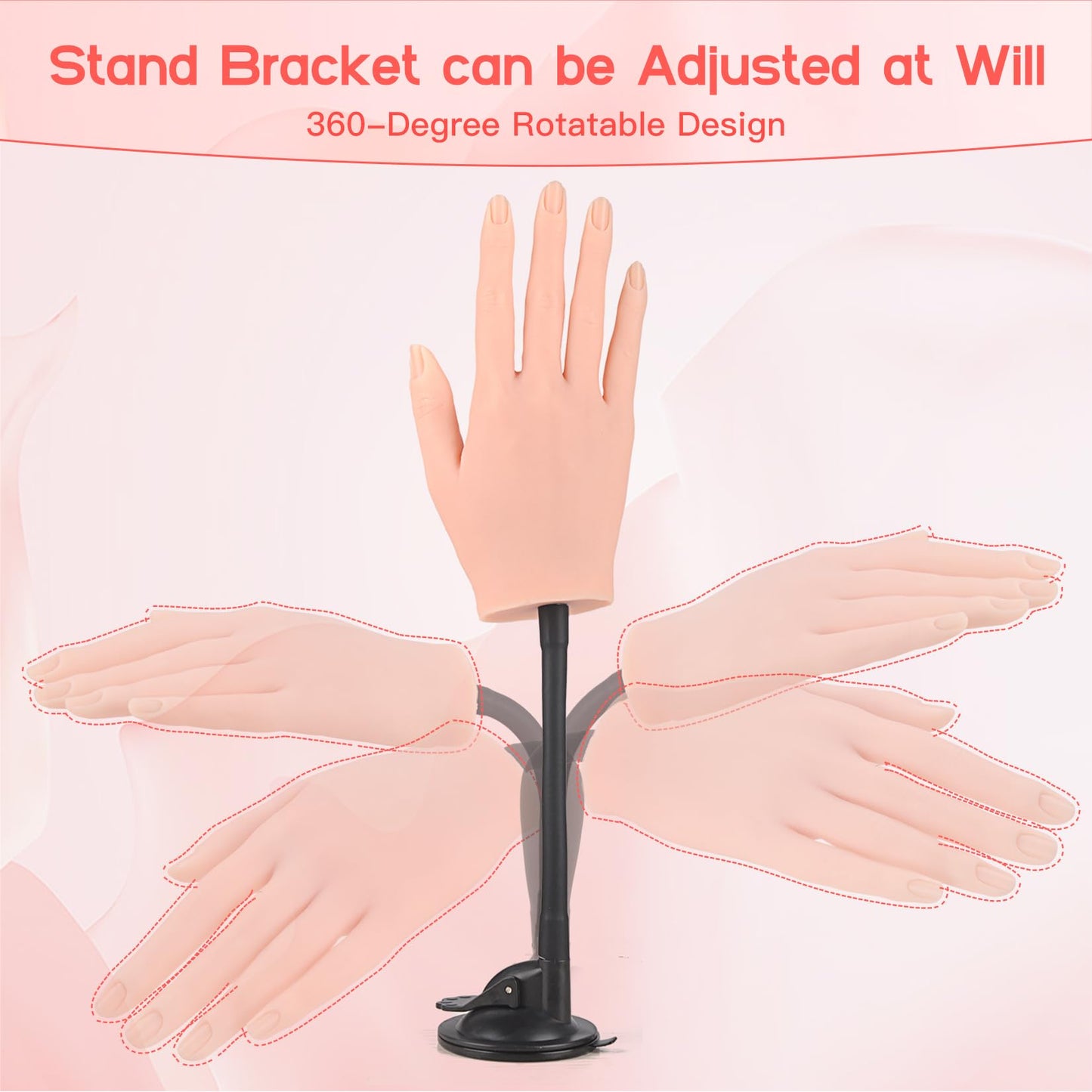 Vnmcry Practice Hand for Acrylic Nails Silicone Fake Hands Mannequin Flexible Bendable Manicure Nail Practice Hand with Stand and 528 Pcs Nail Tips