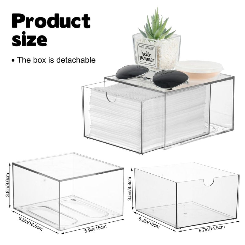 2 Pack Disposable Face Towel Holder, Plastic Face Towels Storage Box with Drawer, Stackable Organizer for Clean Skin Club Face XL Towels, Towel Containers, Skincare Oragnizer for Vanity Organization