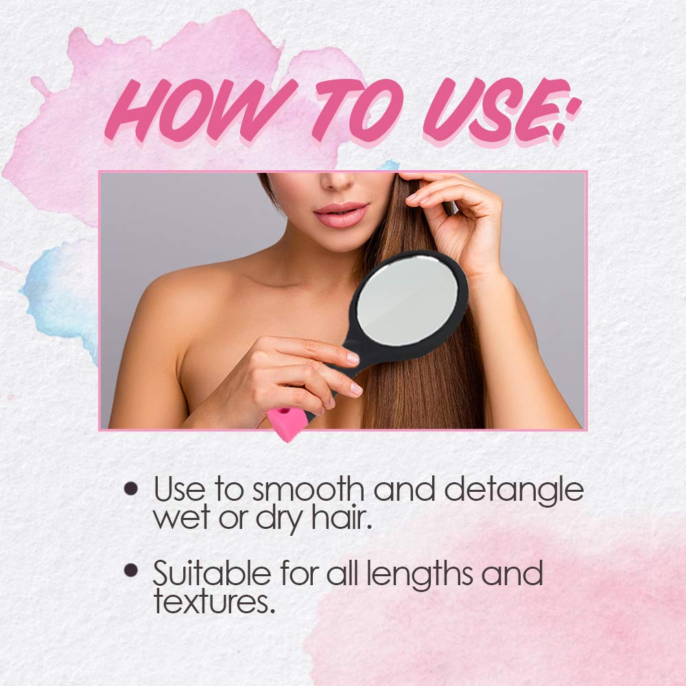 Punky Wet Brush Detangler Hair Brush with Mirror – Anti-Frizz Detangling Brushes for Wet & Dry Hair, Flexible Bristles, Toddler, Kids, Girls, Women