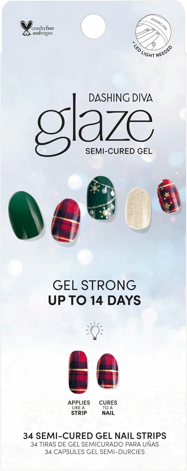 Dashing Diva Glaze Nail Strips - Victorian Plaid Gel Wraps | Long-Lasting, Chip Resistant | 34 Salon Quality Strips, Prep Pad & File