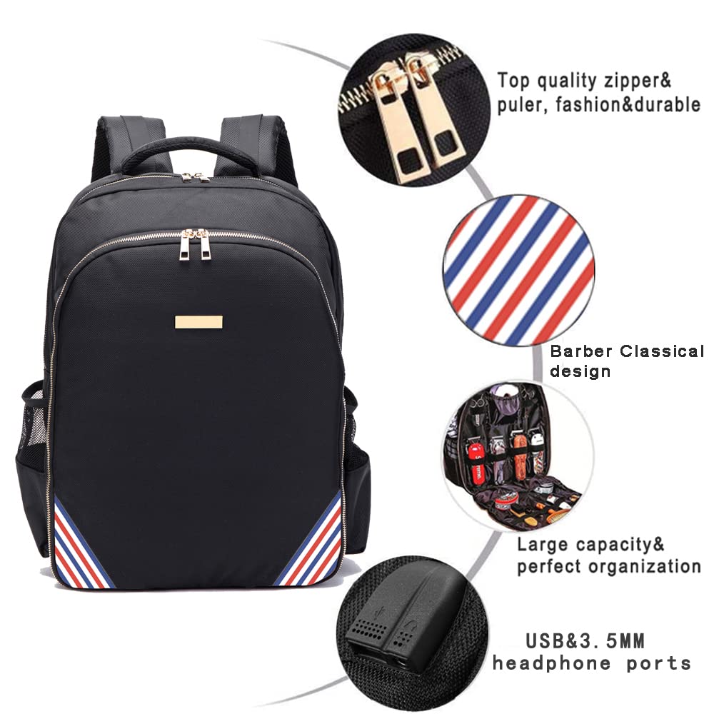 NIHANEH Barbers Bookbags for Clippers and Supplies Hairstylist Bags Travel Backpack Case for Barbers Tools Storage with USB and PU…