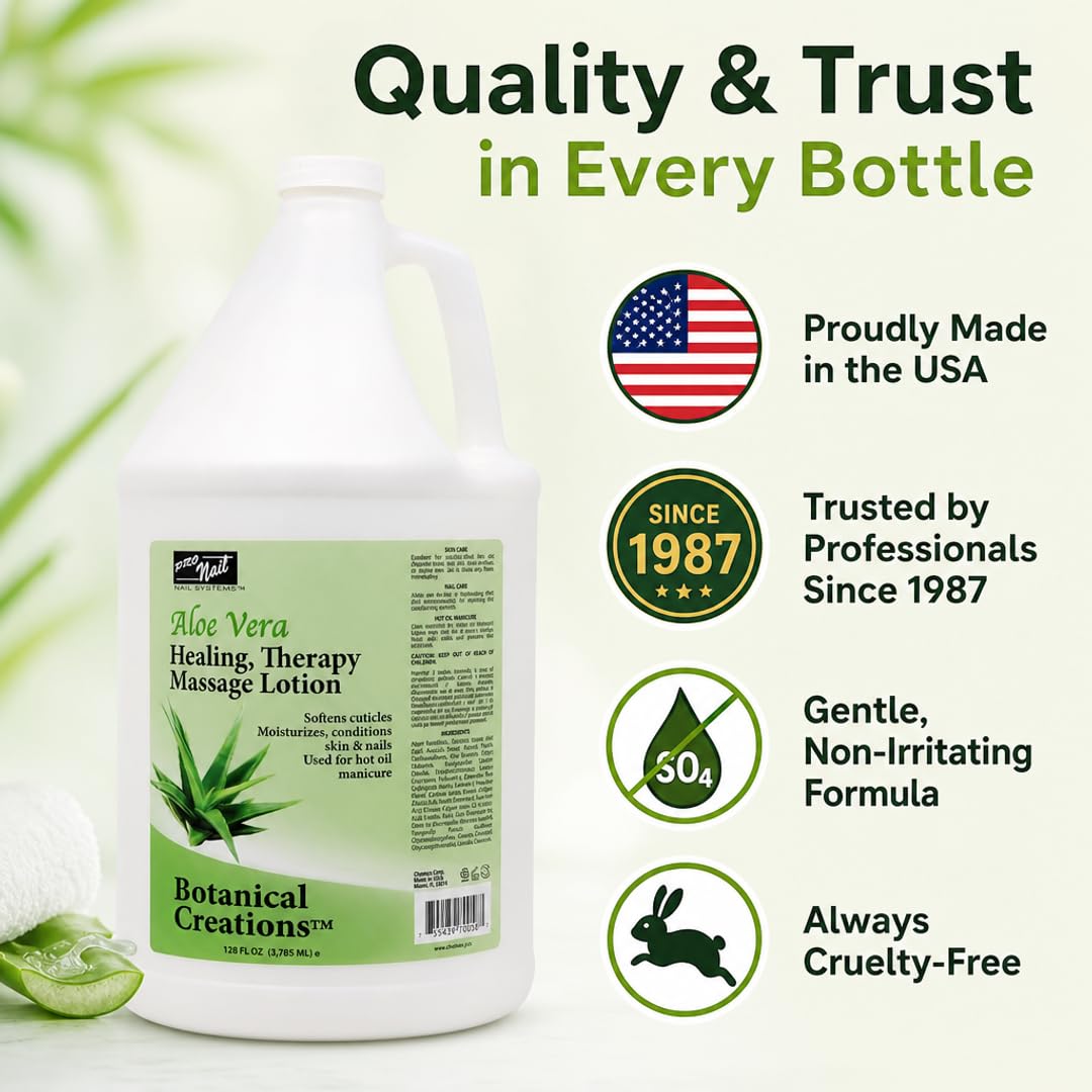 PRO NAIL - Healing Therapy Massage Lotion - Professional Pedicure, Body and Hot Oil Manicure, Infused with Natural Oils, Vitamins, Panthenol and Amino Acids (Aloe Vera, 1 Gallon)