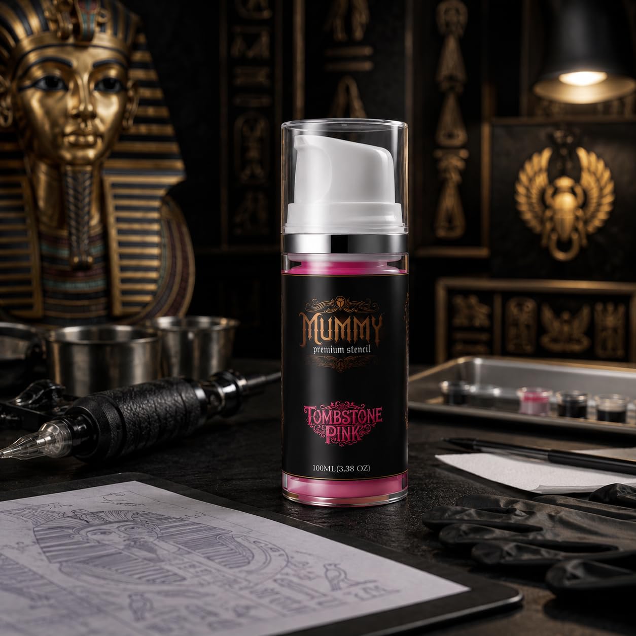 Mummy Tattoo Stencil Transfer Gel, Fast Clear Long Lasting, Pink 3.38oz
