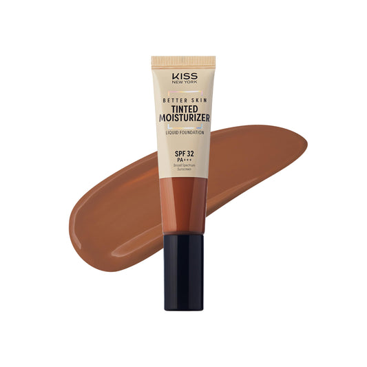 KISS NEW YORK Tinted Moisturizer with SPF 32 PA+++ (Caramel) 12 Hour Hydrating Sunscreen for Face, No White Cast for Dark Skin Tone, Natural Finish, Medium Coverage with Hyaluronic Acid, Vitamin E