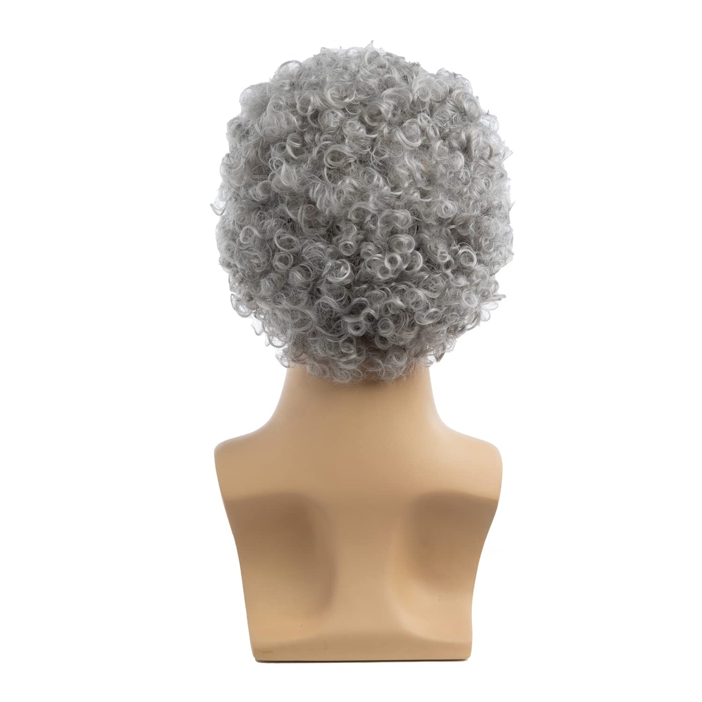 Wiwige Grey Afro Wig for Men Short Curly Halloween Disco Rock Heat Resistant Synthetic Wigs with Wig Cap