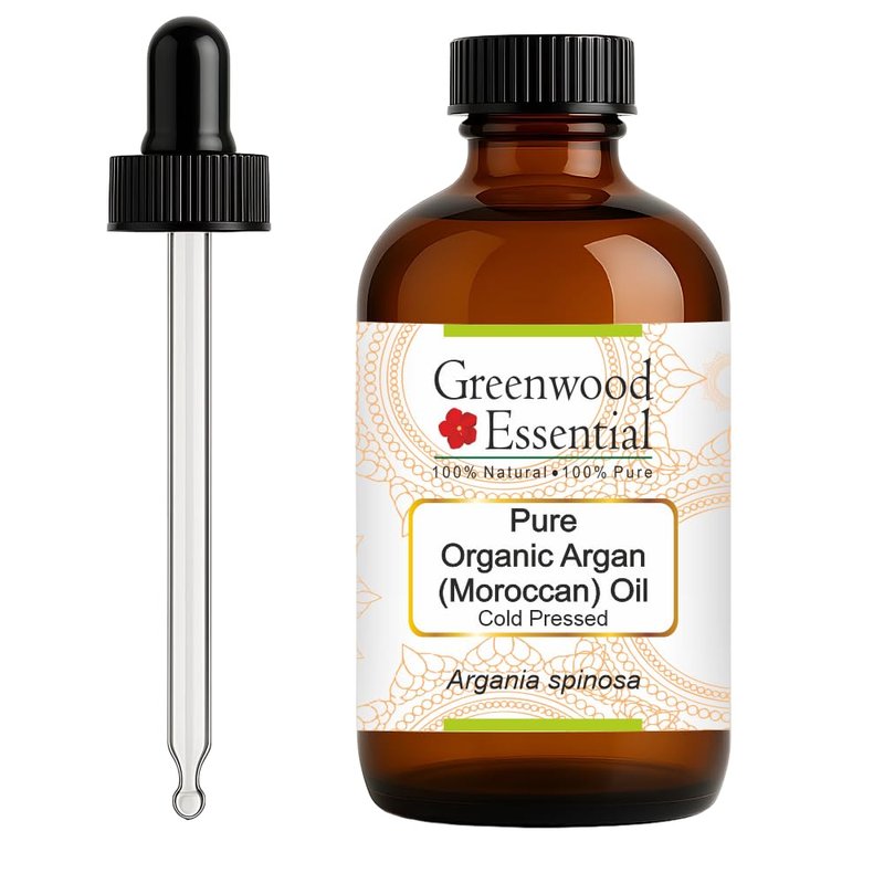 Greenwood Essential Pure Organic Argan (Moroccan) Oil (Argania spinosa) with Glass Dropper Cold Pressed 120ml (4 oz)