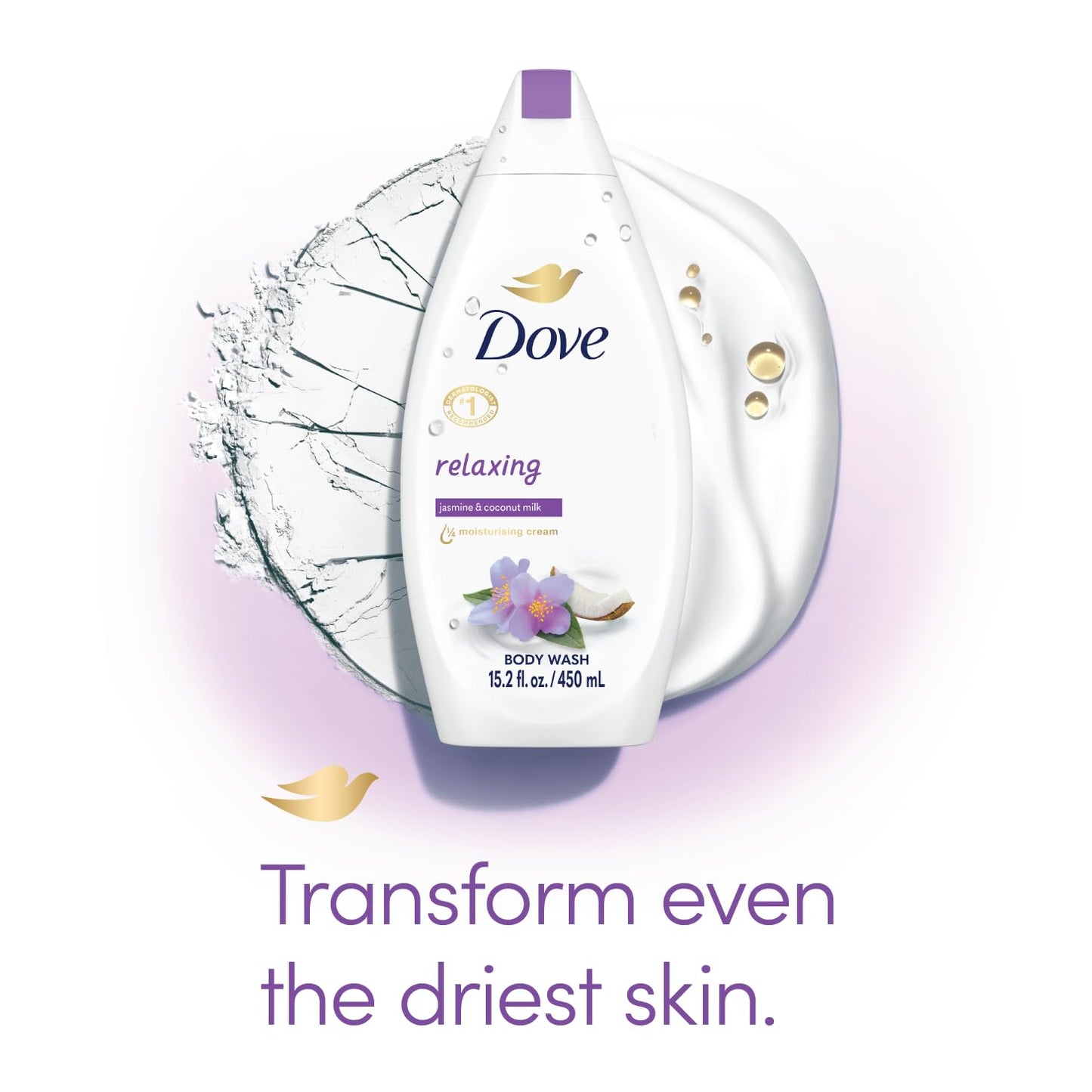 Dove Body Wash Relaxing 4-Pack – Jasmine & Coconut Milk for Softer, Smoother Skin, 15.2 Oz Ea