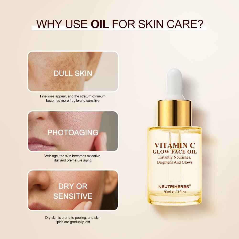 Neutriherbs Rosehip Seed/Jojoba/Grape Seed Oil with Vitamin C, Nourishing Dry Skin Face Oil, Smooth Wrinkles & Fine Lines, Brighten & Balance Skin, 30ml/1 fl.oz