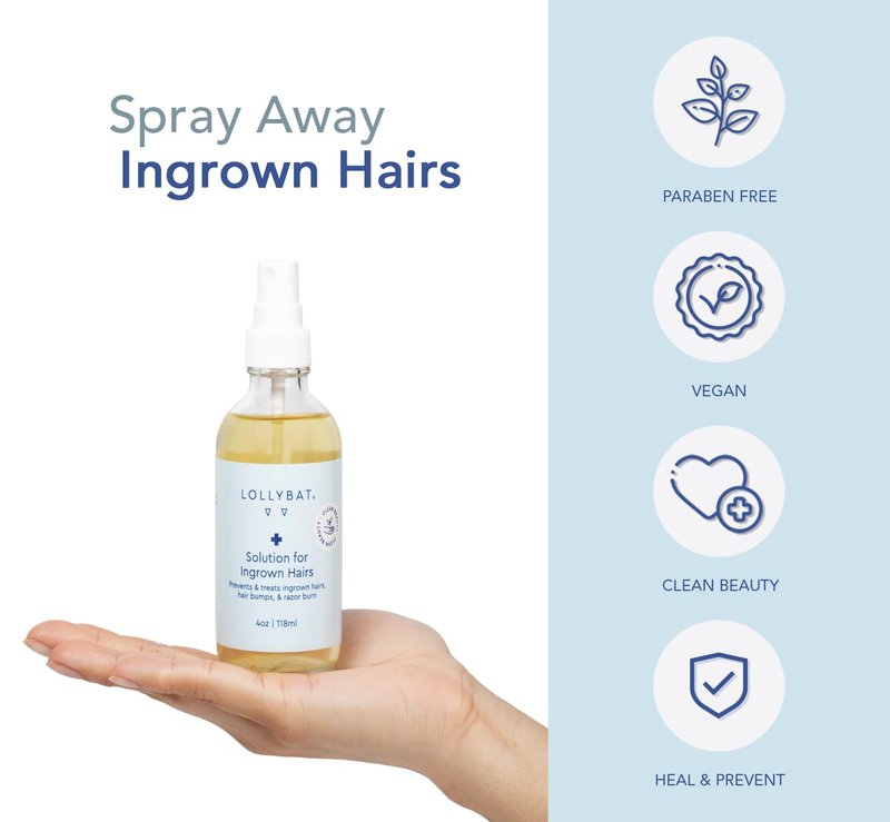 LOLLYBAT Ingrown Hair Treatment Spray 4 oz | Prevent &Treat Razor Burn, Ingrown Hairs, Hair Bumps, Bikini Bumps | Post-Wax Exfoliant for Women, Men & Teens | Natural Ingredients | Made in USA
