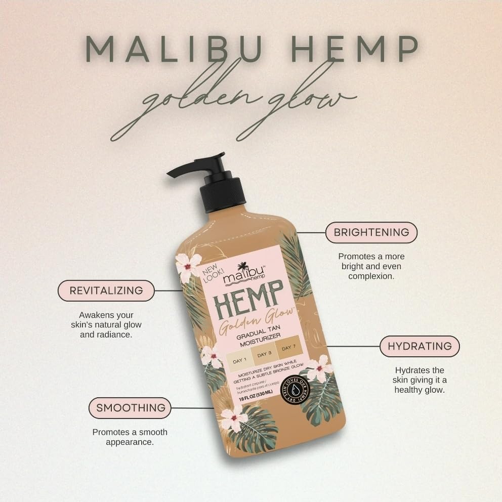 Malibu Tan Hemp Golden Glow Skin Firming Lotion, Medium Deep, 18 fl oz (530 ml) - 1-PACK