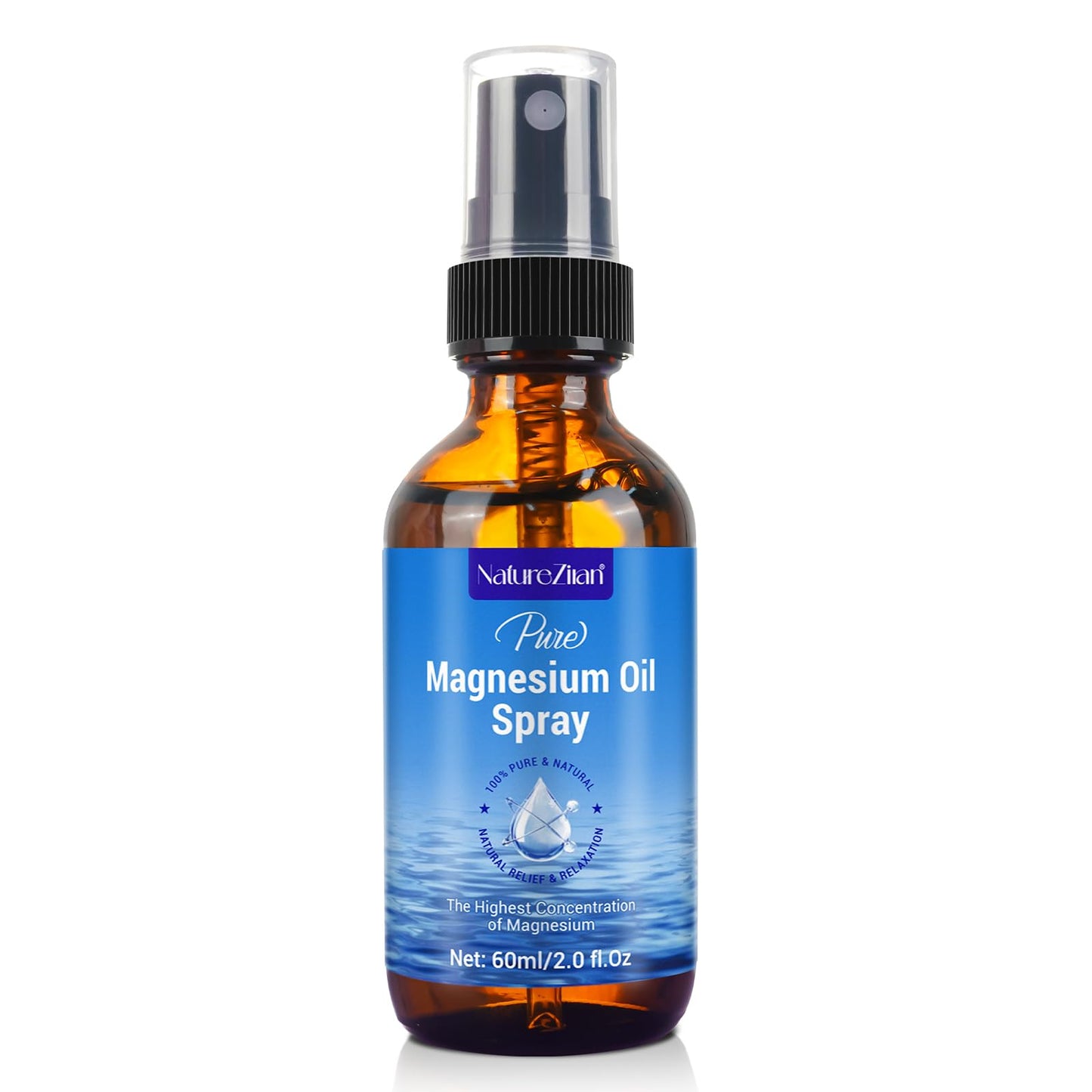Magnesium Oil Spray - Magnesium Oil for feet - 100% Pure Magnesium Oil Spray Organic Natural Magnesium Spray - Nourish The Skin - Easy to Absorb and Use - Glass Bottle 2 fl oz (1pcs)