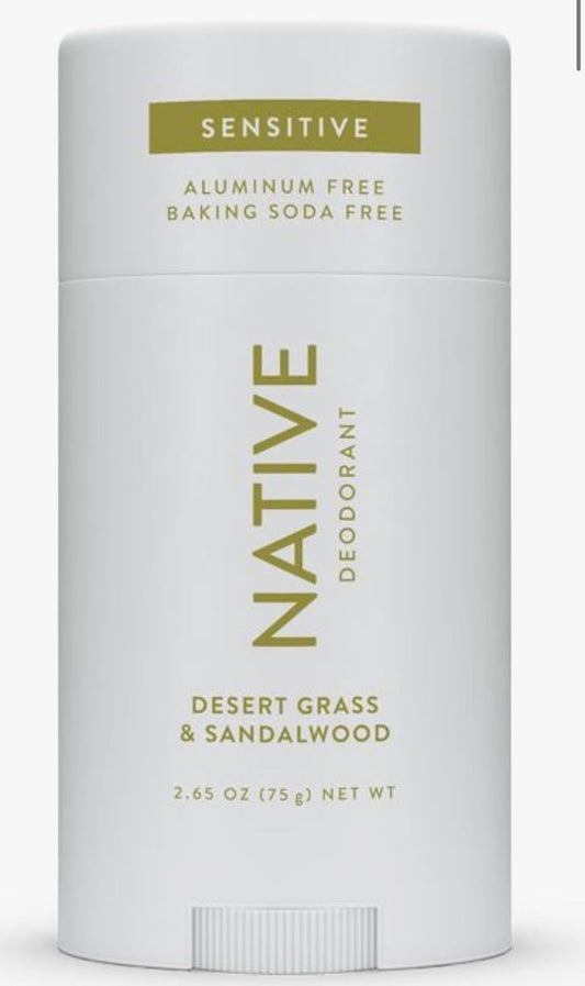 Native Sensitive Deodorant - Aluminum-Free & Baking Soda-Free | Desert Grass & Sandalwood Scent