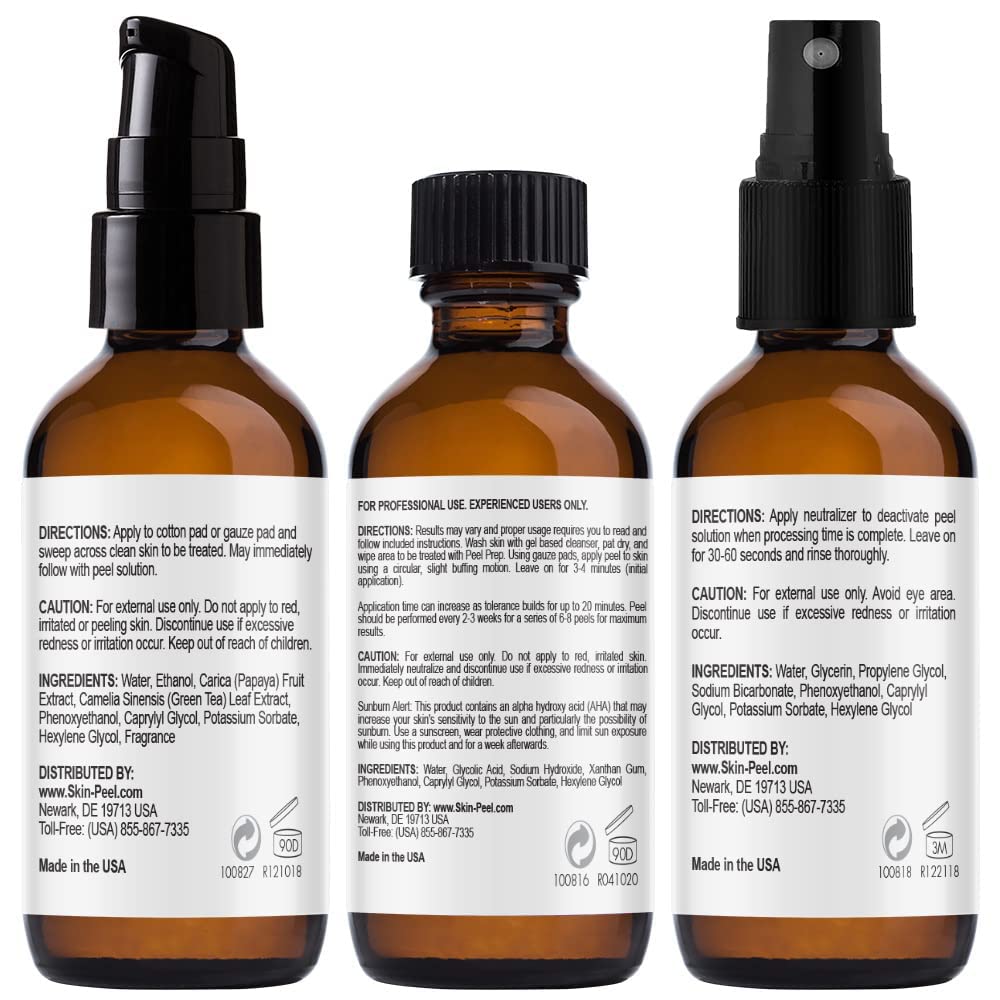 MedPeel Glycolic Acid 50% Essential Peel Kit, Includes: Prep, Neutralizer, Medium Strength Chemical Face Peel, Minimize Fine Lines, Wrinkles, Dark Spots, All Skin Tones, 1oz/30ml (Kit of 3)