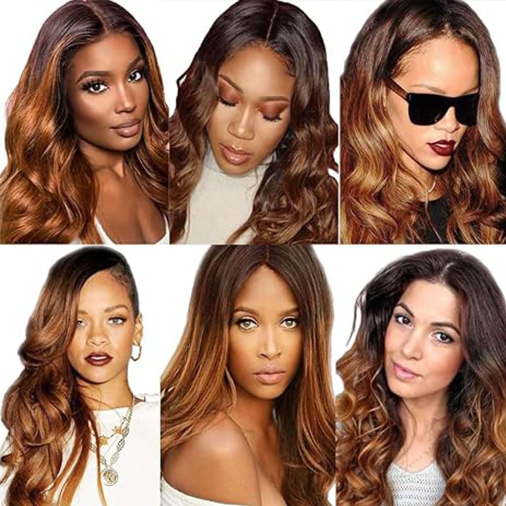 Ratheinhi T1B/4/30 Brown Bundles Human Hair 14 16 18 Inch Ombre Bundle Body Wave Human Hair Bundles Brown 3 Tone 3 Bundle Unprocessed Brazilian Virgin Quick Weave Hair for Black Women