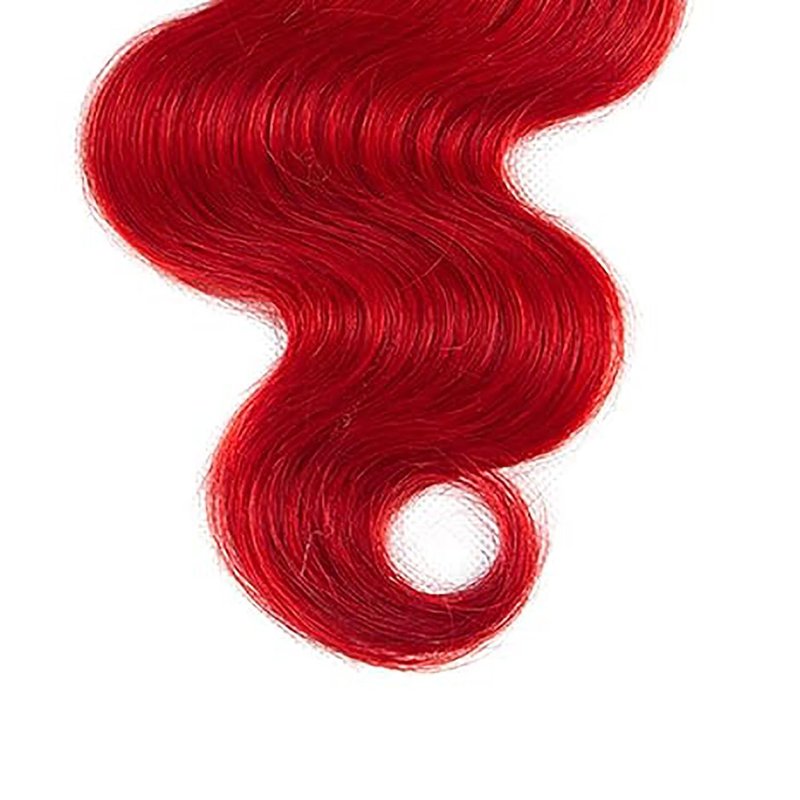 Bright Red Body Wave Hair Bundles - 32 Inch Unprocessed Virgin Human Hair Extensions | Soft Burgundy Color