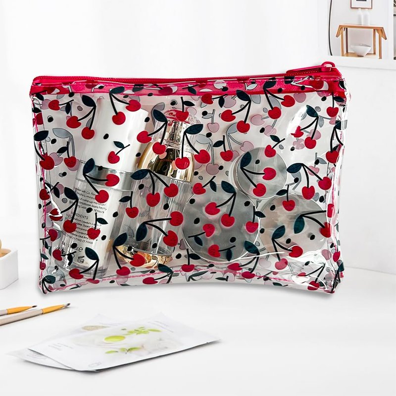 TotePrint 6PCS Patterned Zipper Pouch with Cherry Print, Portable Mini Coin Purse, Clear Bag, Small Storage Bag Measuring 8.27 x 5.9 inches (Cherry printing-6pcs)