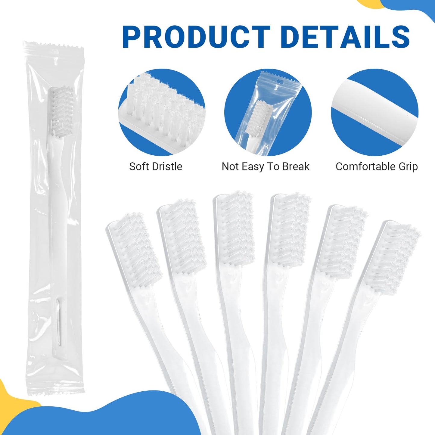 IJRPLM 200 Pack Disposable Toothbrushes Bulk, Individually Wrapped Disposable Toothbrush, Soft Bristle Travel Toothbrushes, Single Use Toothbrush for Adult Hotels Guest Travel Donation Homeless