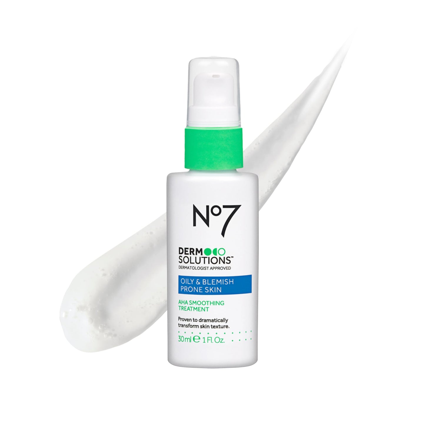 No7 Derm Solutions AHA Exfoliant & Face Toner with Lactic & Glycolic Acid - AHA Smoothing Treatment - Controls Oil and Minimizes Pores - for Oily & Blemish-Prone Skin (1 Fl Oz)
