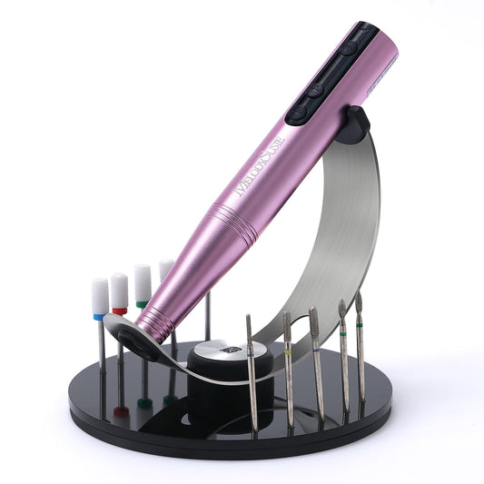 MelodySusie Pen Nail Drill Holder with 10 Drill Bits Holes,Stable Acrylic Base Stand for Most Pen-shaped Electric Nail File,Especially for PC120I,PC120B,PC180G,PC180F,PC180E,PM170F,PM180G,SM220G