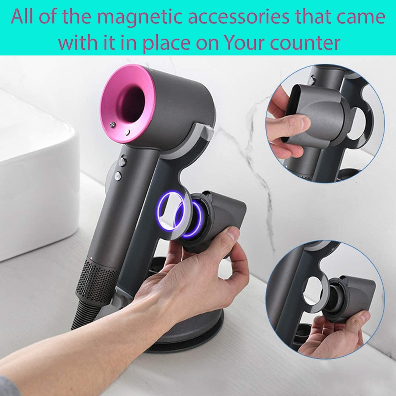 PUROSUR Hair Dryer Stand for Dyson Supersonic, Hair Dryer Holder Organizer for Diffuser Nozzle, Bathroom Countertop Storage Stand