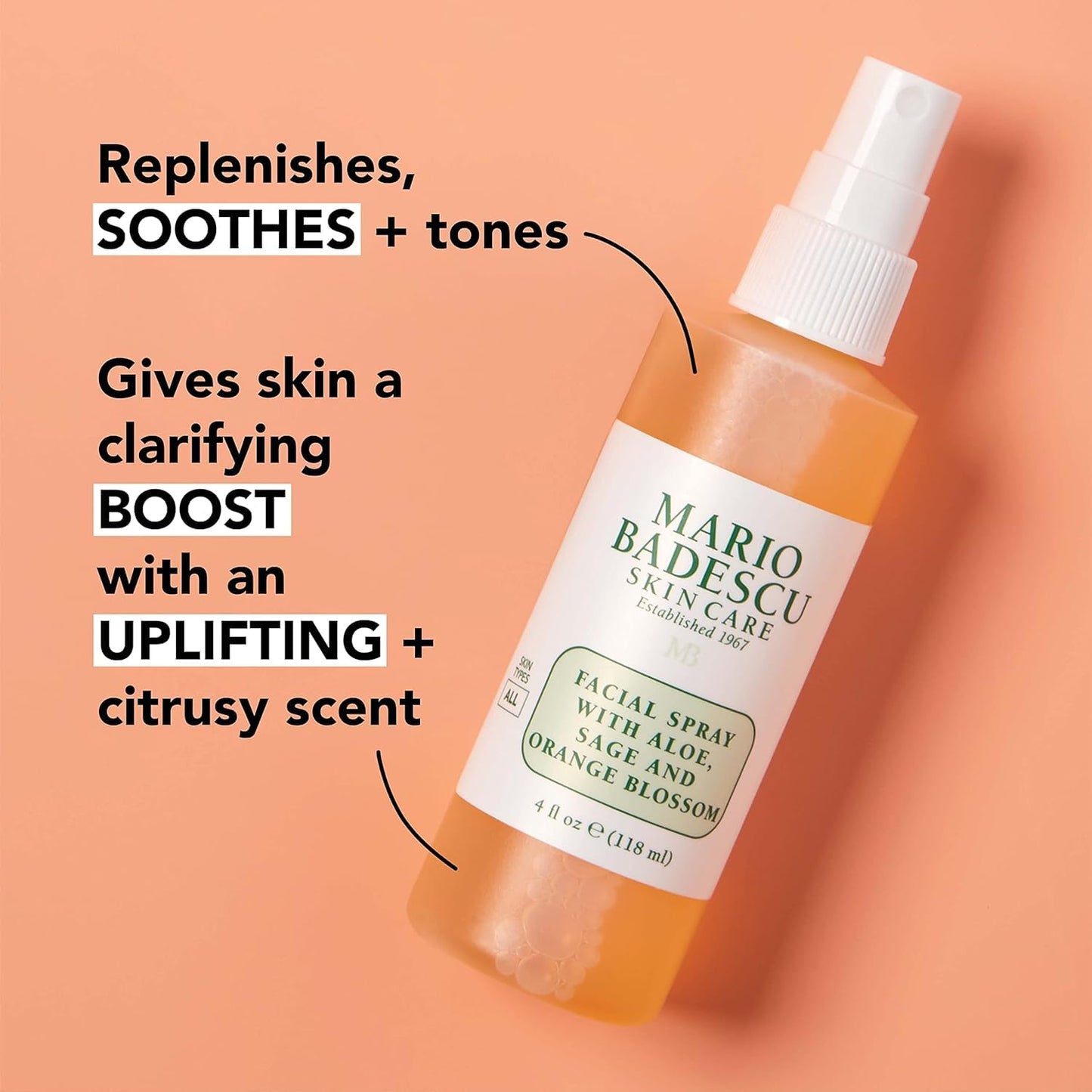 Mario Badescu Facial Spray with Aloe, Sage and Orange Blossom for All Skin Types | Face Mist That Hydrates & Uplifts | 8 FL OZ & 4 FL OZ Combo
