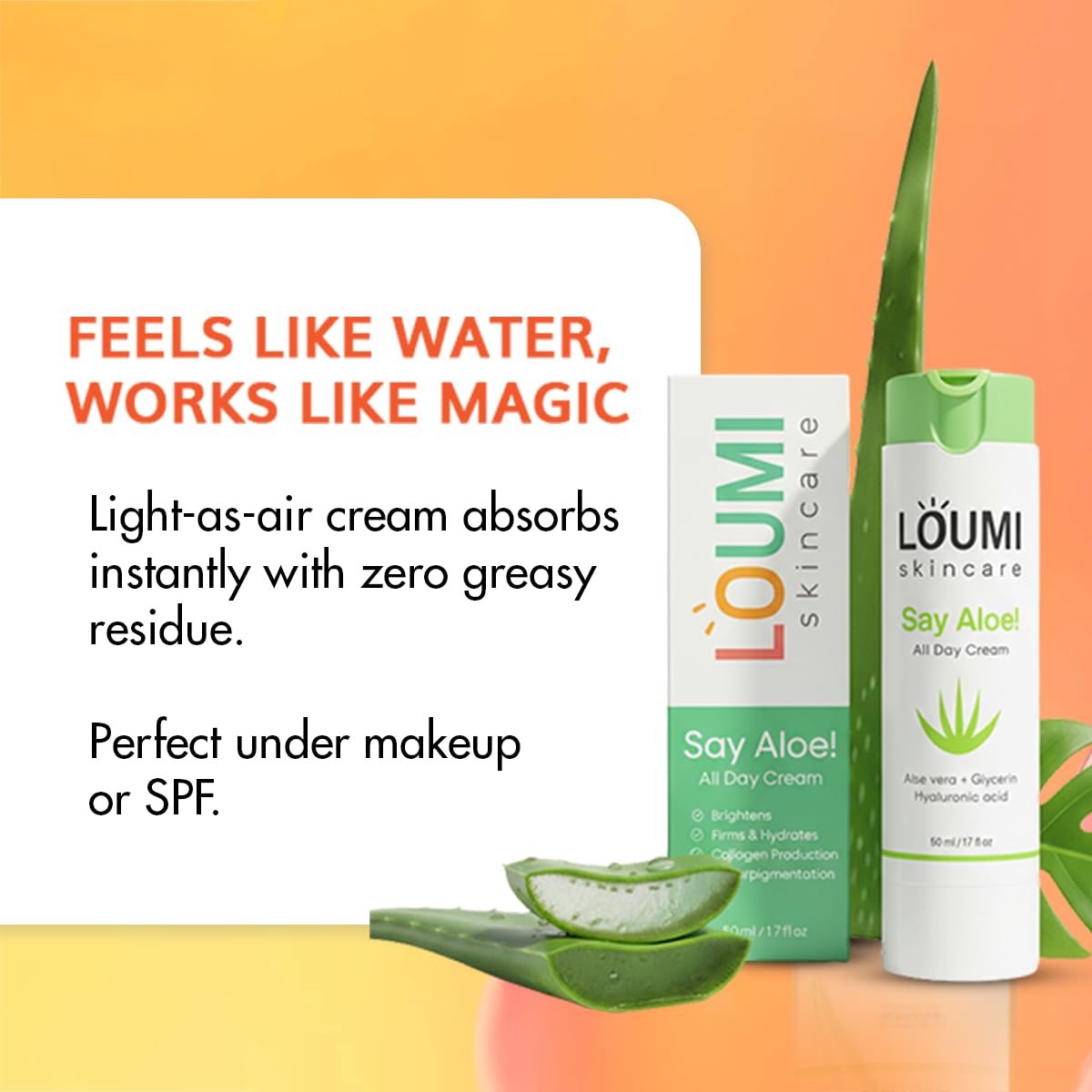 LOUMI Skincare Say Aloe All-Day Face Cream | Hydrating Aloe Vera & Hyaluronic Acid Moisturizer | Nourishes, Soothes & Softens Dry Skin | Natural, Vegan & Cruelty-Free | 1oz