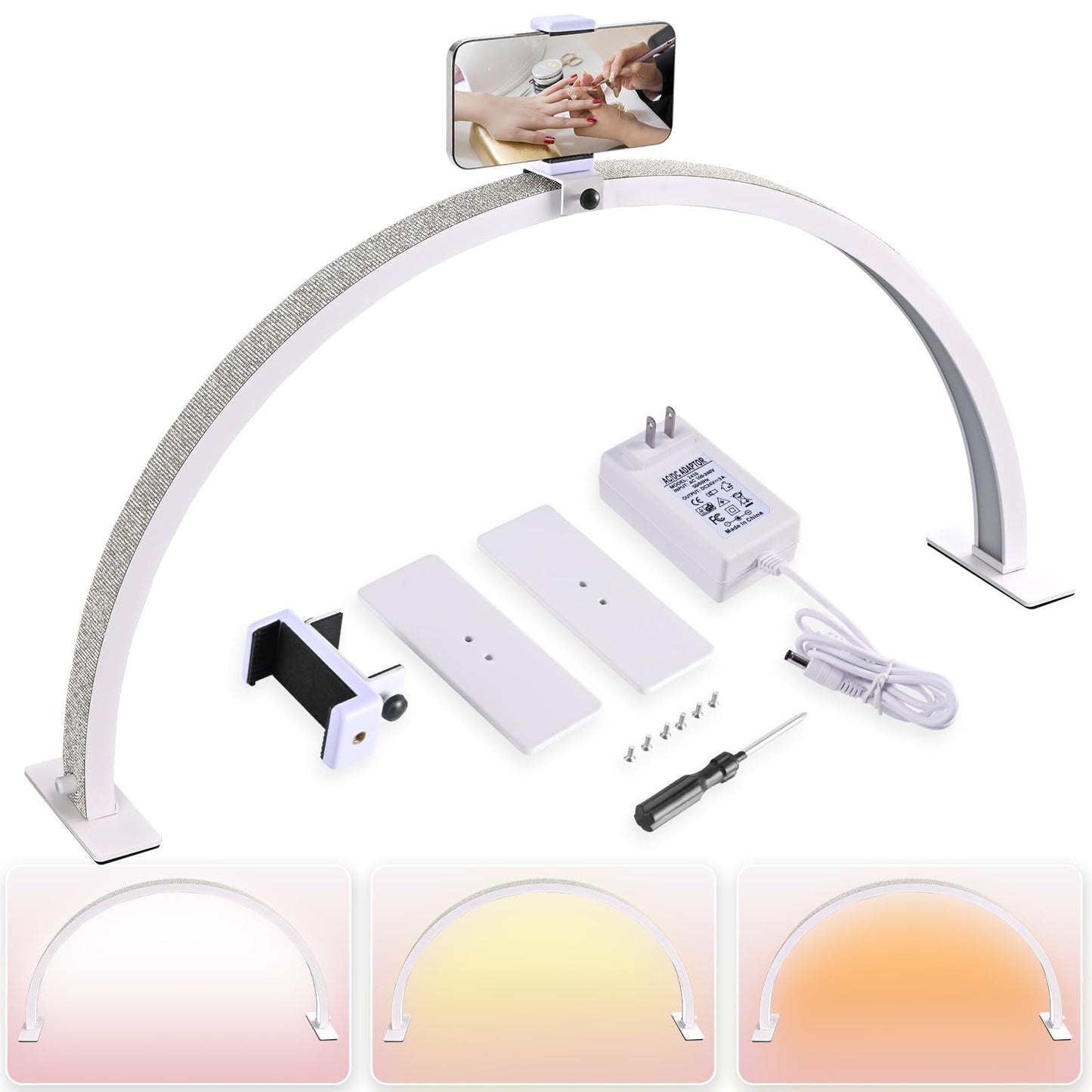 GELTTULU Half-Moon Nail Desk Lamp, Upgrade 30 Inches Lash Light for Eyelash Extensions, 3400 Lumen Led Light for Nails,Tattoo Artists, Adjustable Brightness Warm, Soft, Cool