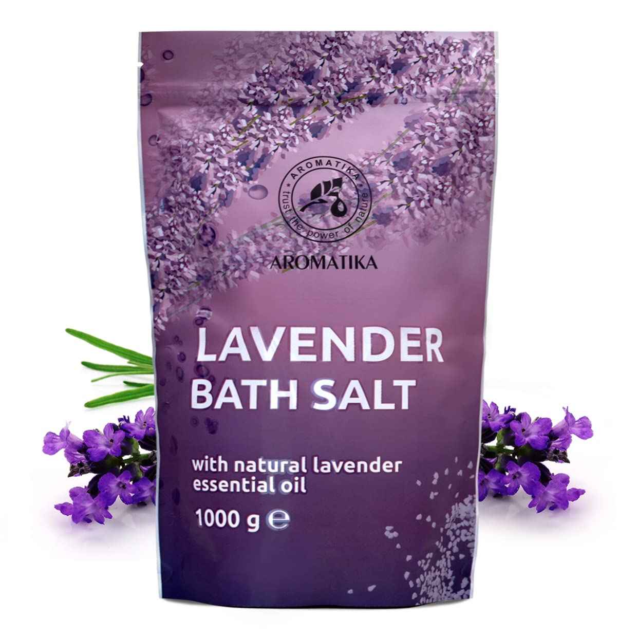 Bath Sea Salt with Natural Lavender Essential Oil 35.0 Oz (zipper) - Lavender Bath Salts - Best for Good Sleep - Stress Relief - Beauty - Relaxing - Bathing - Body Care