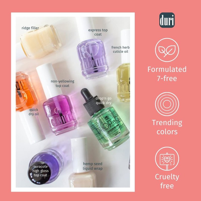 duri Nail Polish, GBD-105 Basic Beauty, French Manicure Classic 3 Piece Set, Tip, Base and Top Coat, Semi Sheer 309 Iced Roses, Quick Drying, Long Lasting, Easy at Home Application Cosmetics