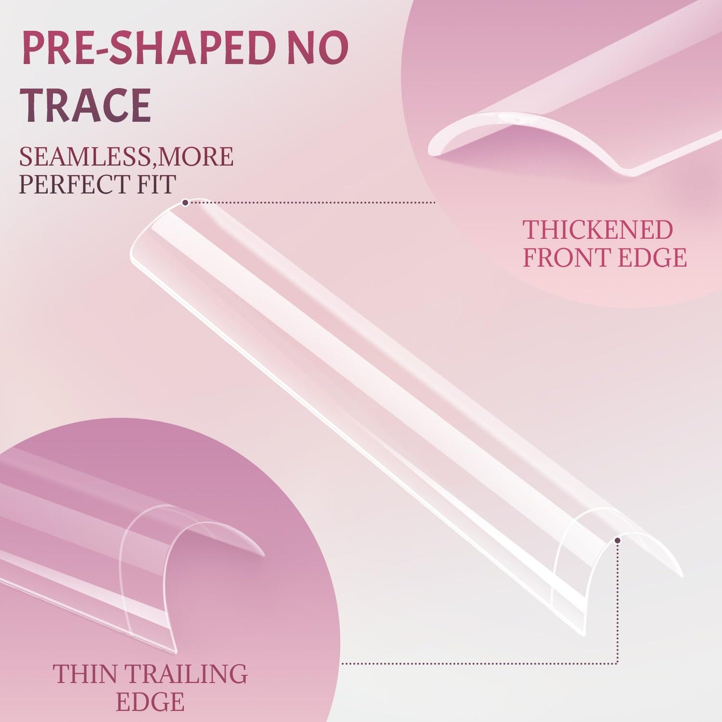 Ranrose 600PCS Clear Extra Long Nail Tips for Acrylic Nails Professional, No C Curve Gel Tips 12 Size XXXL Pre-shaped Half Cover Fake Nail for Press On Nail Extensions