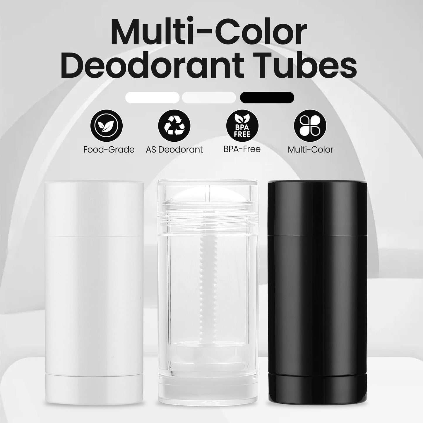 Sherules 10 Pack White Empty Deodorant Containers - 2.5oz/75ml Twist-Up Refillable Tubes, Bottom-Fill Round Plastic Sticks for DIY Homemade Deodorant, Lip Balm & Solid Cosmetics