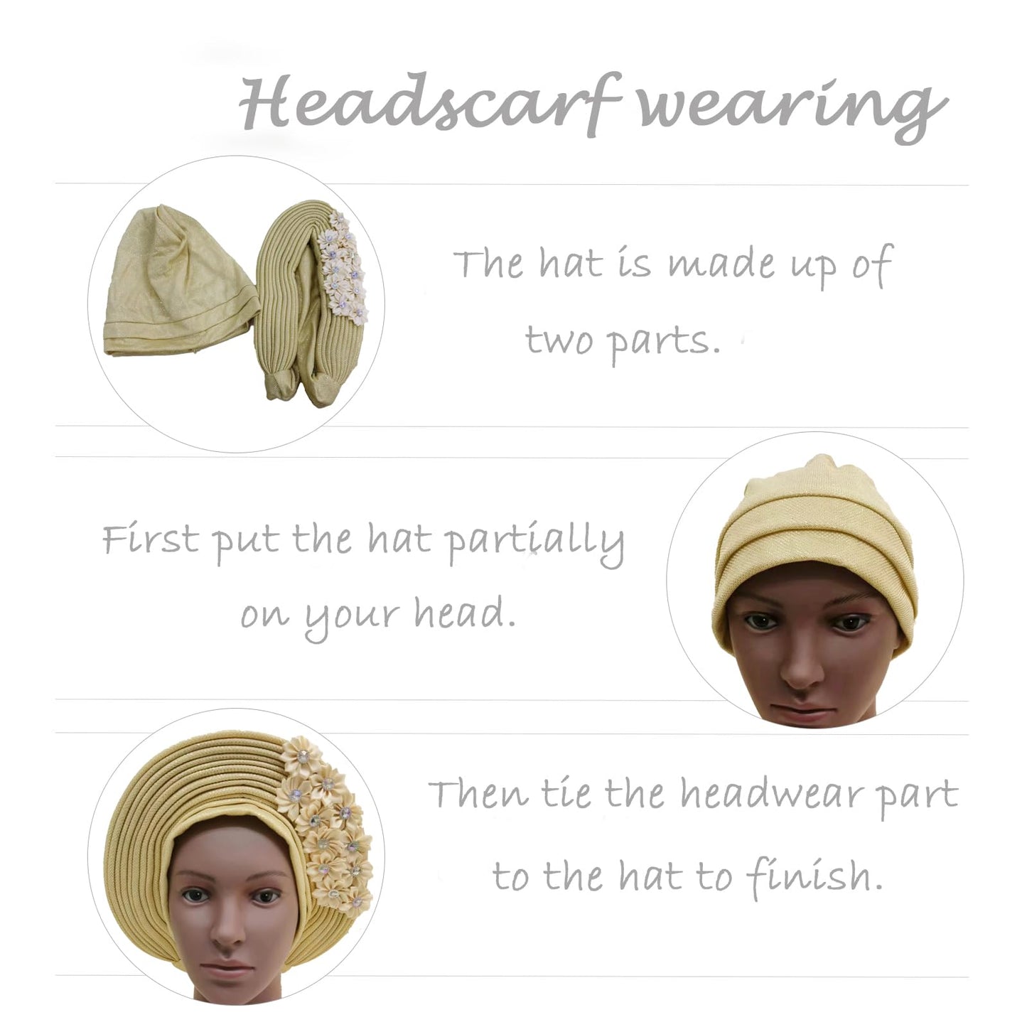 JRZXTWL African Head Wraps Fashion Headbands Stones ASO Oke Auto Gele Headtie Already Made Women's Hats Caps for Wedding Party. (golden, Standard)