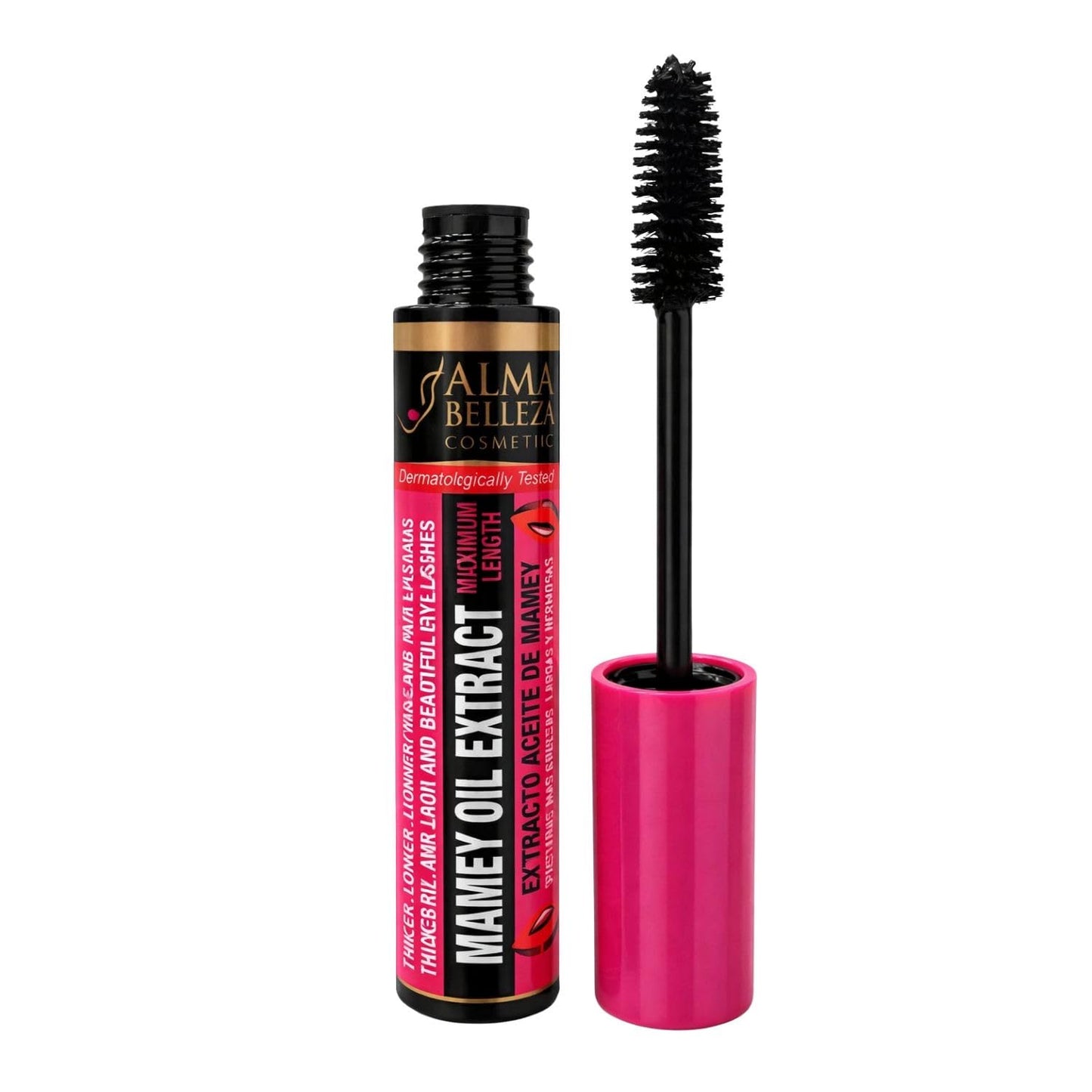 Mamey oil extract mascara maximum length ALMA BELLEZA NET WT. 0.45 oz MAXIMUM LENGHT Pestanas mas gruesas Largas & Bonitas Water Proof "Intense Black "
