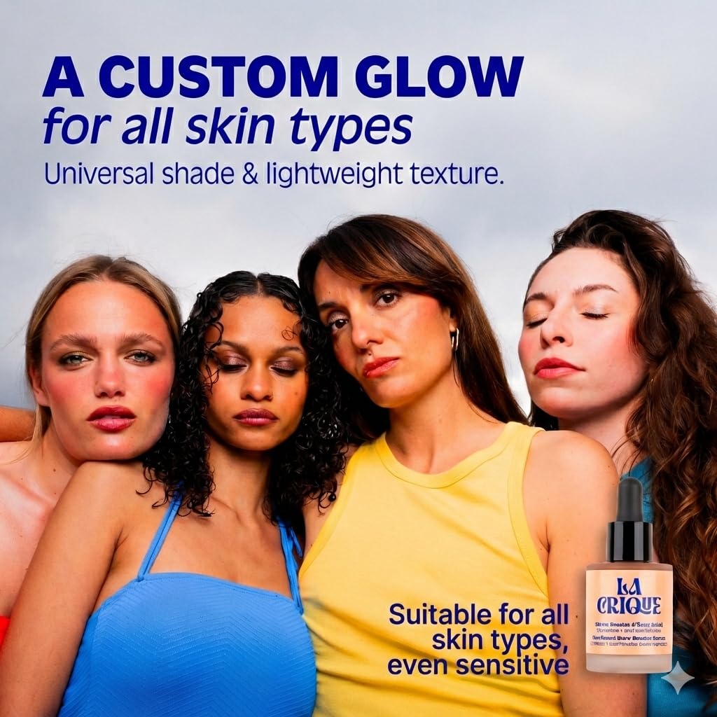 La Crique Bronzing Face Serum - Hydrating Bronzing Drops with Hyaluronic Acid & Anti-Pollution Protection - Natural Sun-Kissed Glow for All Skin Types - Vegan Friendly, Clean Beauty - 1 fl oz