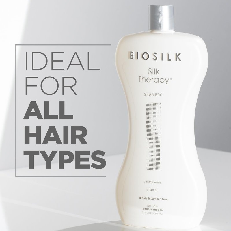 BioSilk Silk Therapy Shampoo, Gentle Hair Cleanser for Healthy, Shiny Hair, Conditions with Silk Proteins & Botanical Extracts, Sulfate-Free, Paraben-Free, Cruelty-Free, 34 Oz