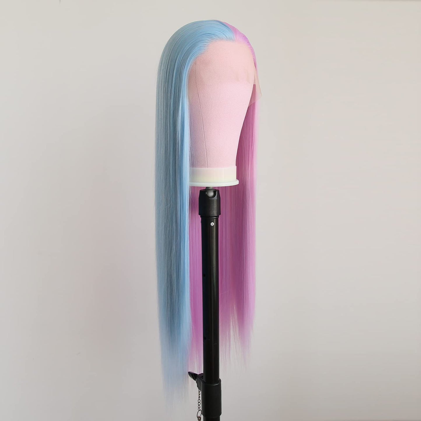 BTWTRY Half Purple Half Blue Synthetic Lace Front Wig for Fashion Women Synthetic Hair Glueless Pre Plucked Natural Hairline Heat Resistant Fiber Hair Wigs (24 Inch, Half Purple Half Blue)