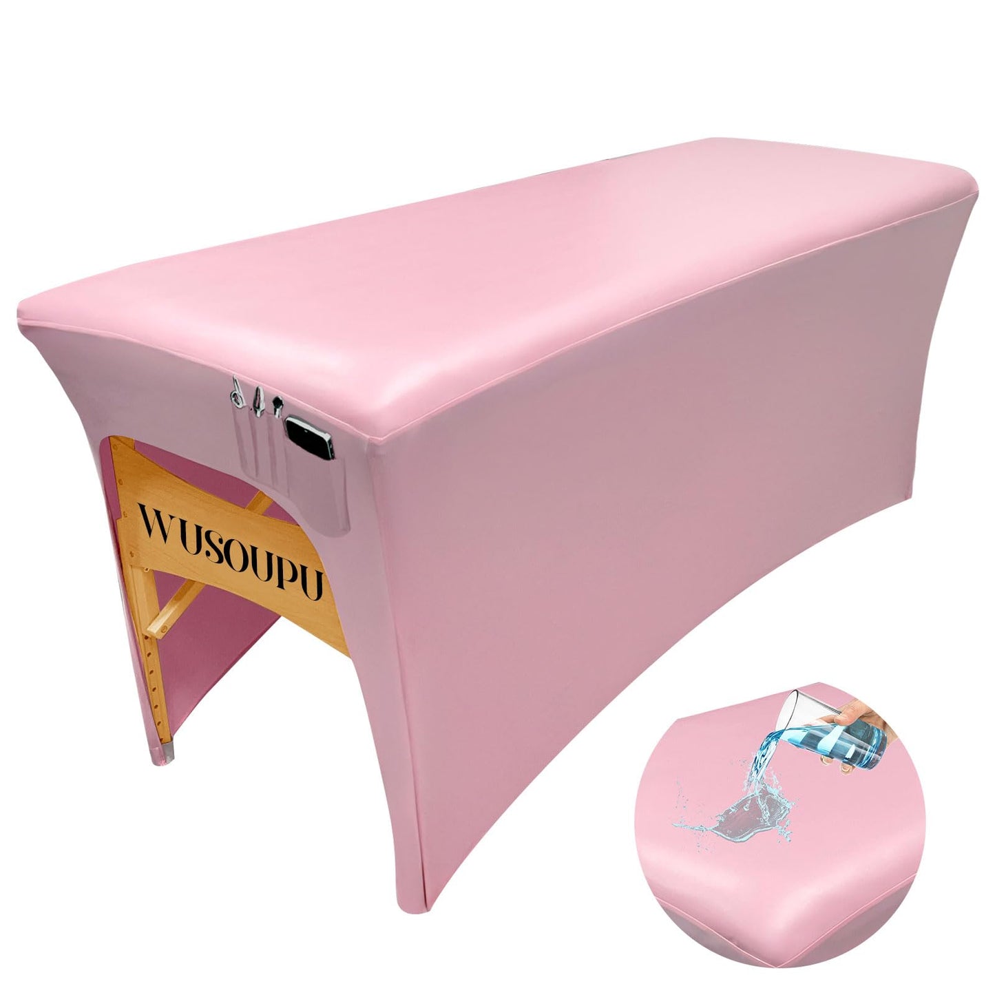 Wipeable Lash Bed Cover PU Leahter Massage Table Cover with Storage Pocket, Reusable Massage Bed Cover Pink Spa Bed Cover High Elasticity Wax Bed Cover for Esthetician (6FT, Pink)