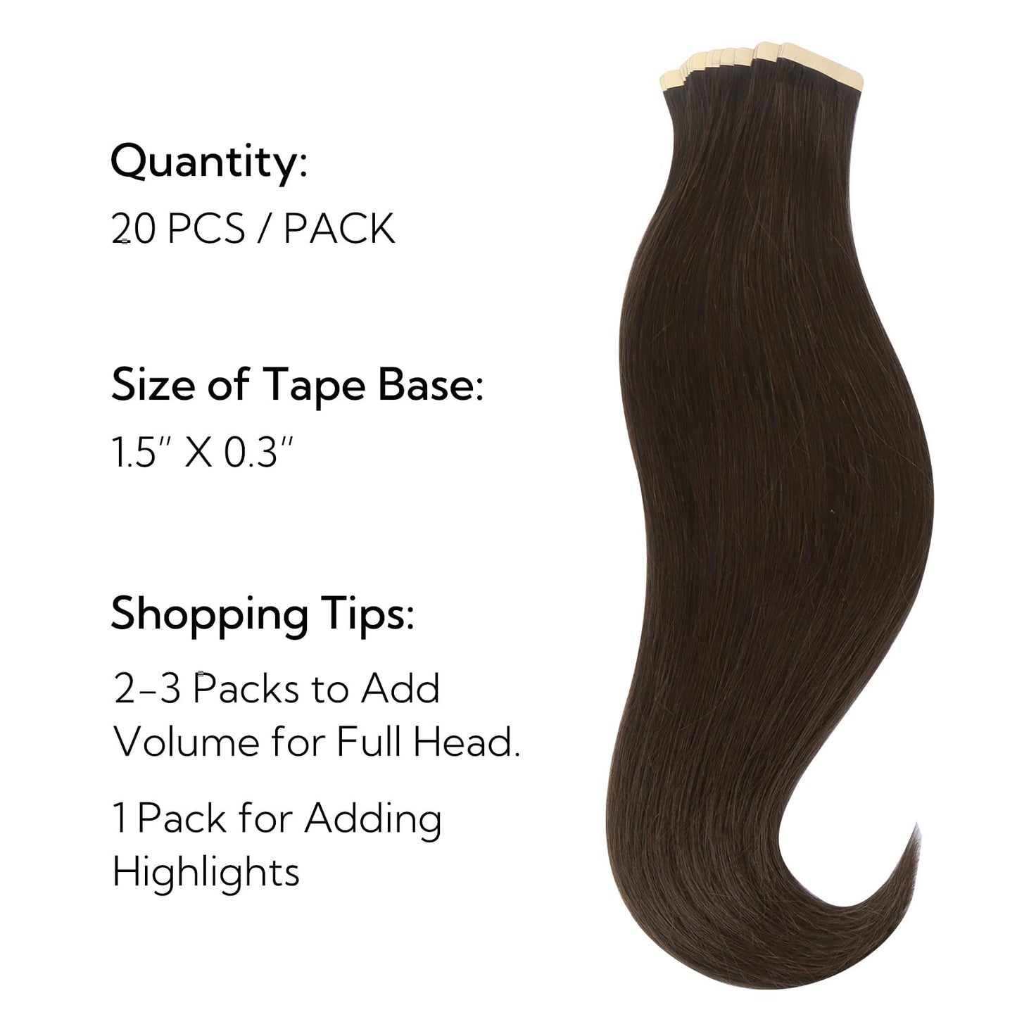 HOTBANANA Tape in Hair Extensions, 16 Inch 20pcs 50g Light Dark Brown Human Hair, Straight Remy Tape Extensions