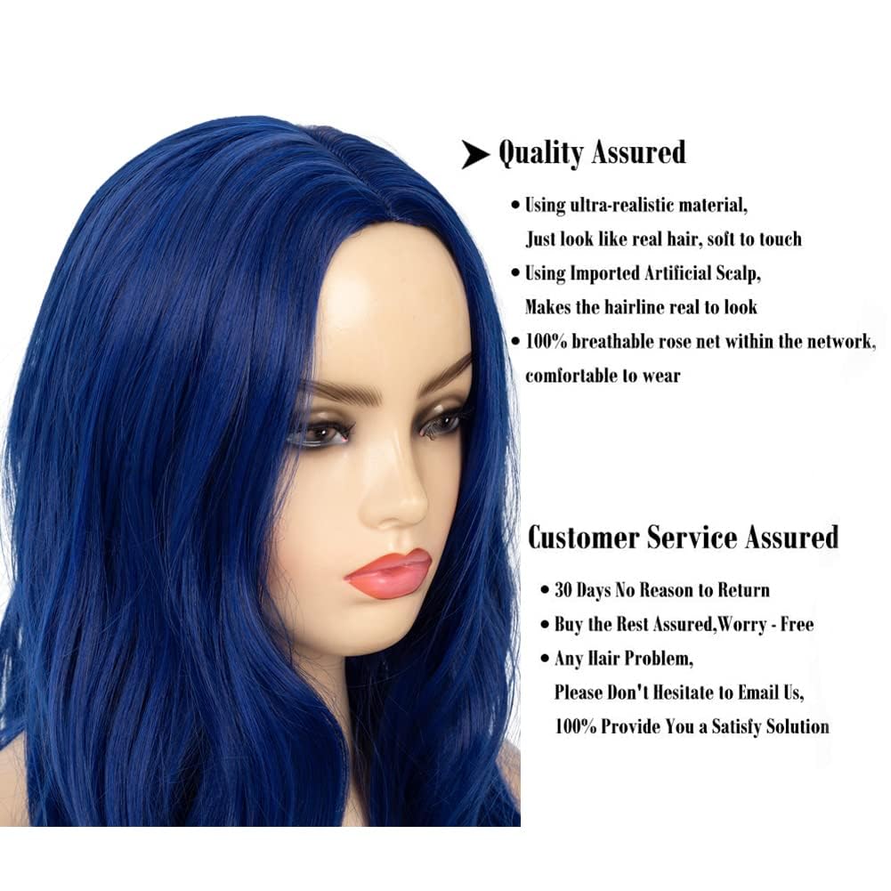 Baruisi Blue Wigs for Women Long Curly Wavy Synthetic Hair Wig Natural Middle Parting Heat Resistant Costume Cosplay Use