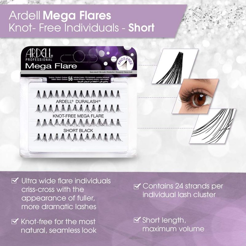 Ardell Individual Lashes Mega Flare - Short Black, Natural Look False Eyelashes, DIY Lash Clusters, Eyelash Extensions, 4 Pack
