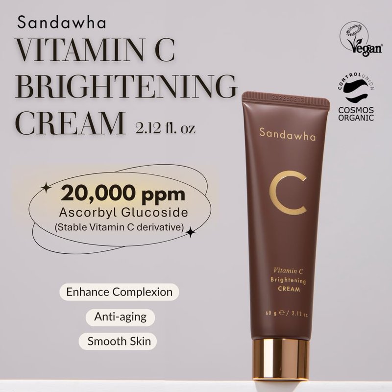 SanDaWha SKINCURE Vitamin C Cream - Korean Skincare Vegan Face Moisturizer with 2% Ascorbyl Glucoside for Radiant Glow, Hydration & Anti-Aging Care, 2.03 oz.