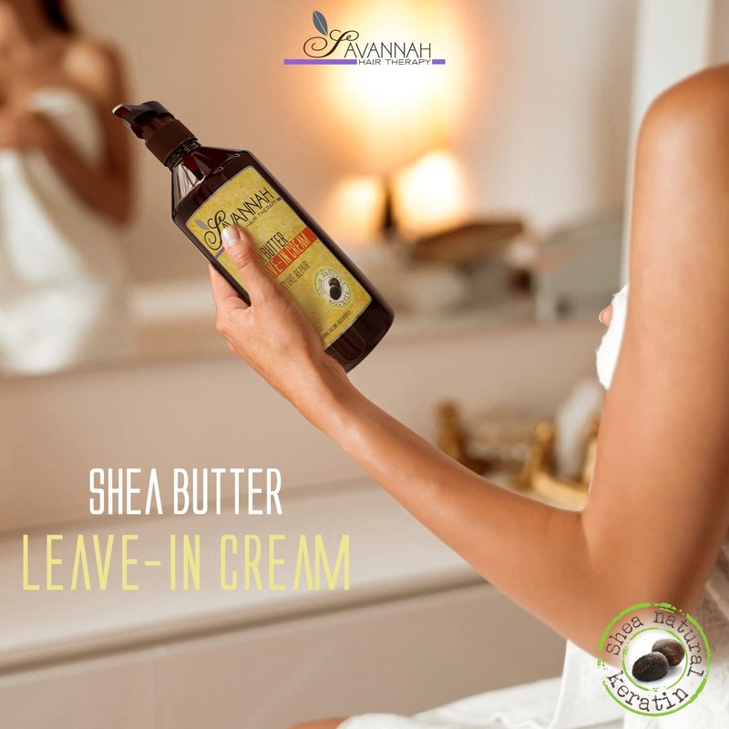 Savannah Hair Therapy Leave-In Cream - Moisturizing Anti-Frizz Treatment with Shea Butter & Keratin | 500 ml (16.9 oz)