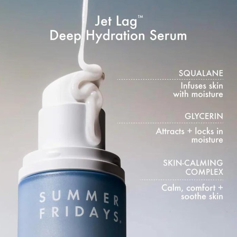 Jet Lag Deep Hydration Serum - Hydrating Face Serum with Glycerin & Squalane | Soothes Dry Skin & Reduces Fine Lines (1 Oz)
