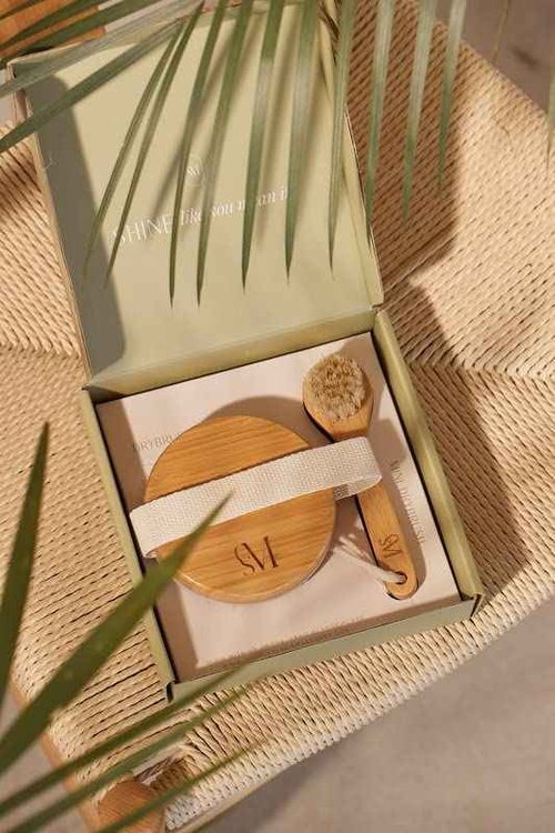 CSM Dry Brushing Body Brush Set - Natural Bristle Dry Brush for Body & Face Exfoliation, Lymphatic Drainage and Circulation Boost