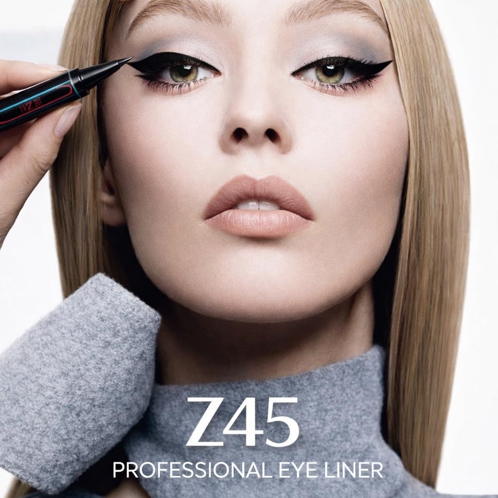 Z45 Black Eyeliner,Waterproof & Smudge Proof, Long Lasting Liquid Eyeliner, Quick Dry,Deep Matte Black, Professional Makeup LookWinged Cat Eye, Sharp Wing,Easy Wing, Beginner Eyeliner