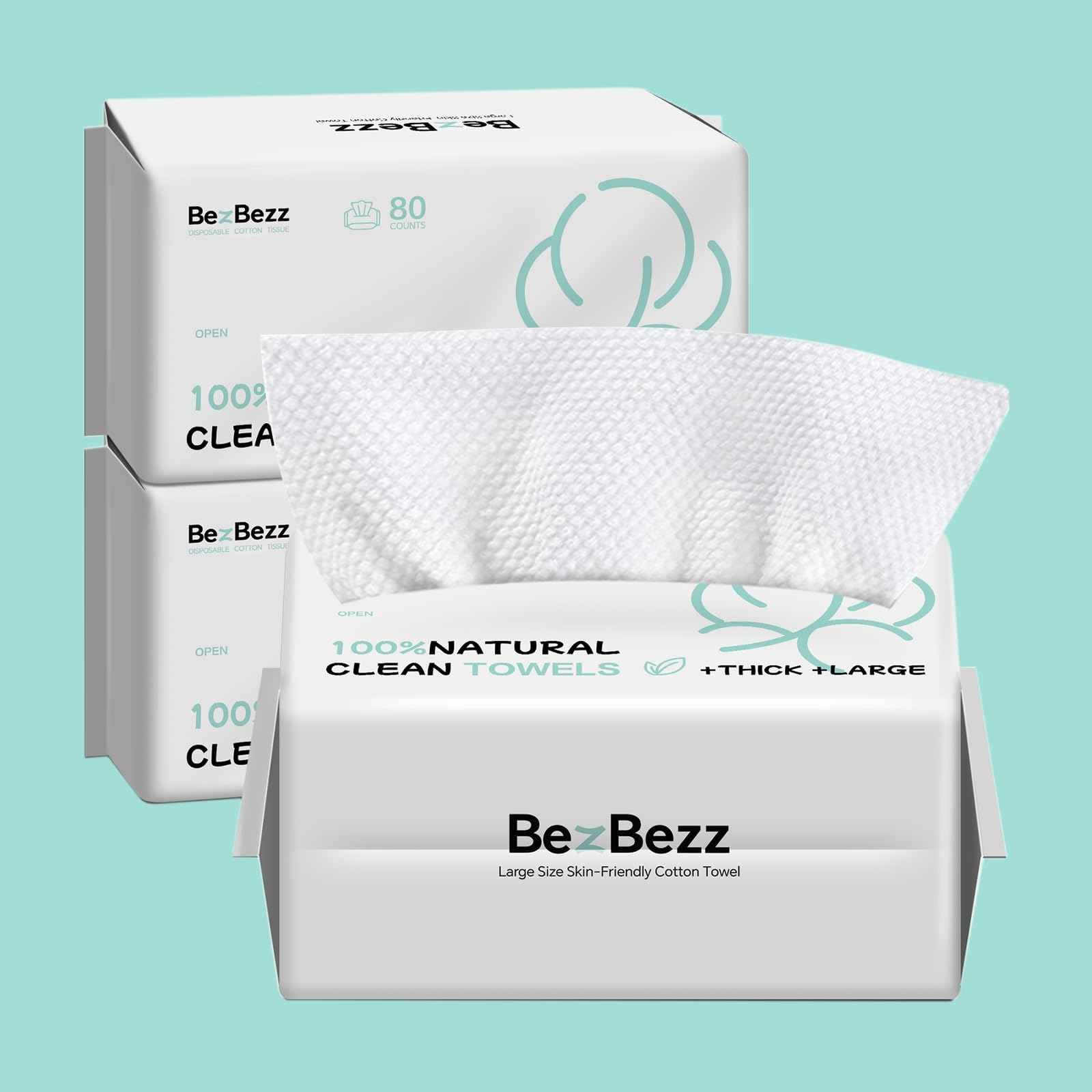 Face Towels Disposable 100% Cotton Biodegradable Facial Cleansing Cloths Extra Thick and Soft for Sensitive Skin, Lint-Free, Super Absorbent, Makeup Remover Dry Wipes for Face Cleansing