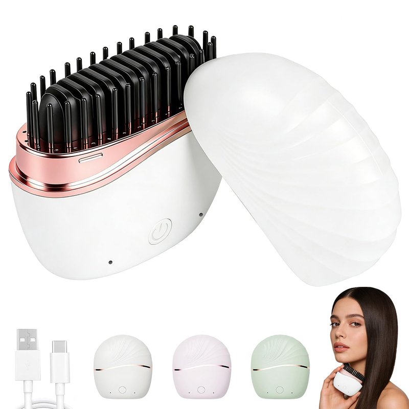 Mini Straightener, New Cordless Rechargeable Portable Hair Straightener Brush, 3-Speed Temperature Control, Anti-Scald Shell, Lightweight & Portable Travel (White)